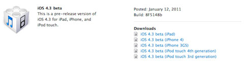 Apple ha liberado la beta 1 de iOS 4.3