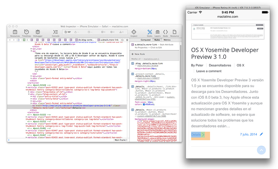 Inspeccionar web en iOS