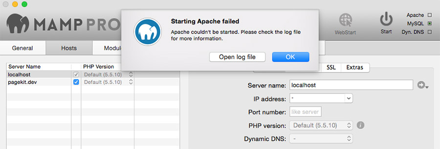 mamp apache server won t start