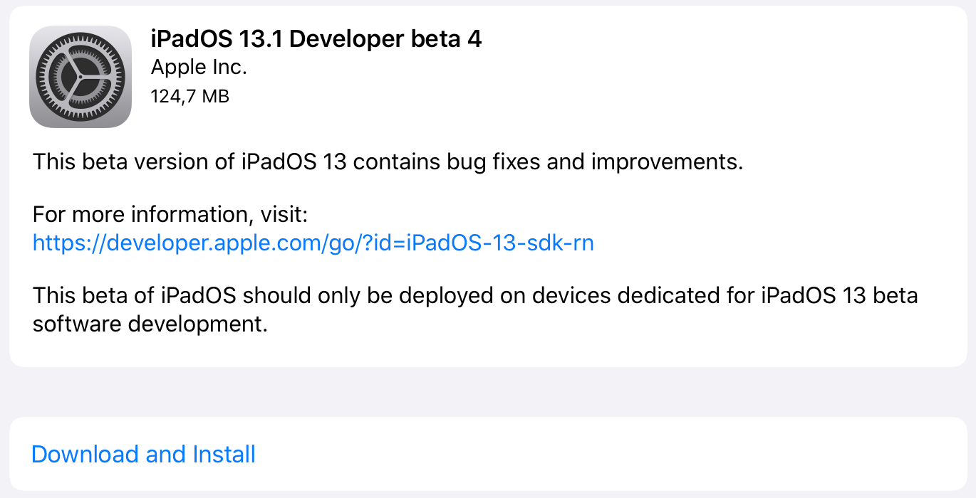iPadOS 13.1 Beta 4