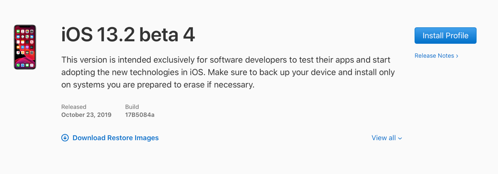 iOS 13.2 Beta 4, iPadOS 13.2 Beta 4, watchOS 6.1 Beta 5 y tvOS 13.2 Beta 4