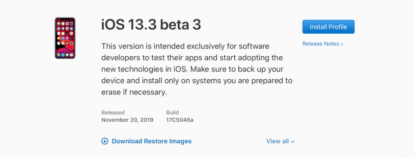 iOS 13.3 beta 3, iPadOS 13.3 beta 3, watchOS 6.1.1 beta 3 y tvOS 13.3 beta 3