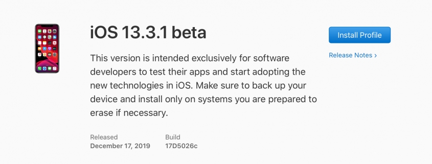 iOS 13.3.1 beta, iPadOS 13.3.1 beta, y tvOS 13.3.1 beta