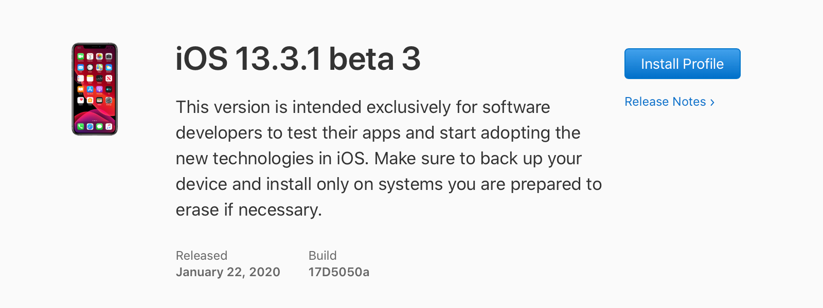 iOS 13.3.1 beta 3, iPadOS 13.3.1 beta 3, tvOS 13.3.1 beta 3, y watchOS 6.1.2 beta 3