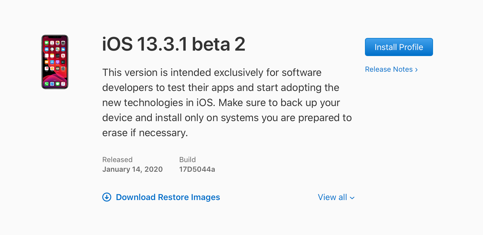 iOS 13.3.1 beta 2, iPadOS 13.3.1 beta 2, tvOS 13.3.1 beta 2 y watchOS 6.1.2 beta 2
