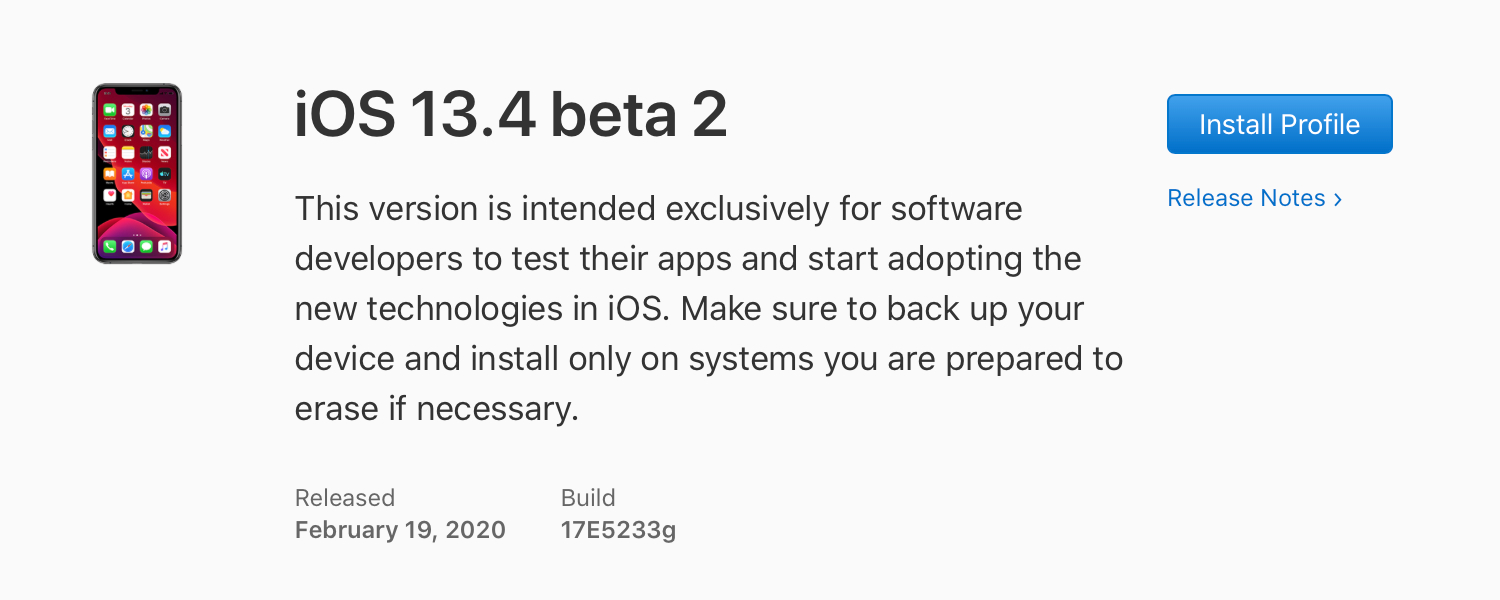 iOS 13.4 beta 2, iPadOS 13.4 beta 2, tvOS 13.4 beta 2, y watchOS 6.2 beta 2