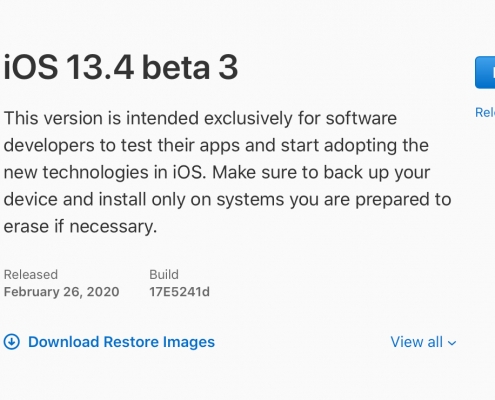 iOS 13.4 beta 3, iPadOS 13.4 beta 3, tvOS 13.4 beta 3, y watchOS 6.2 beta 3
