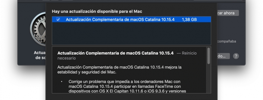 Actualización Complementaria de macOS Catalina 10.15.4